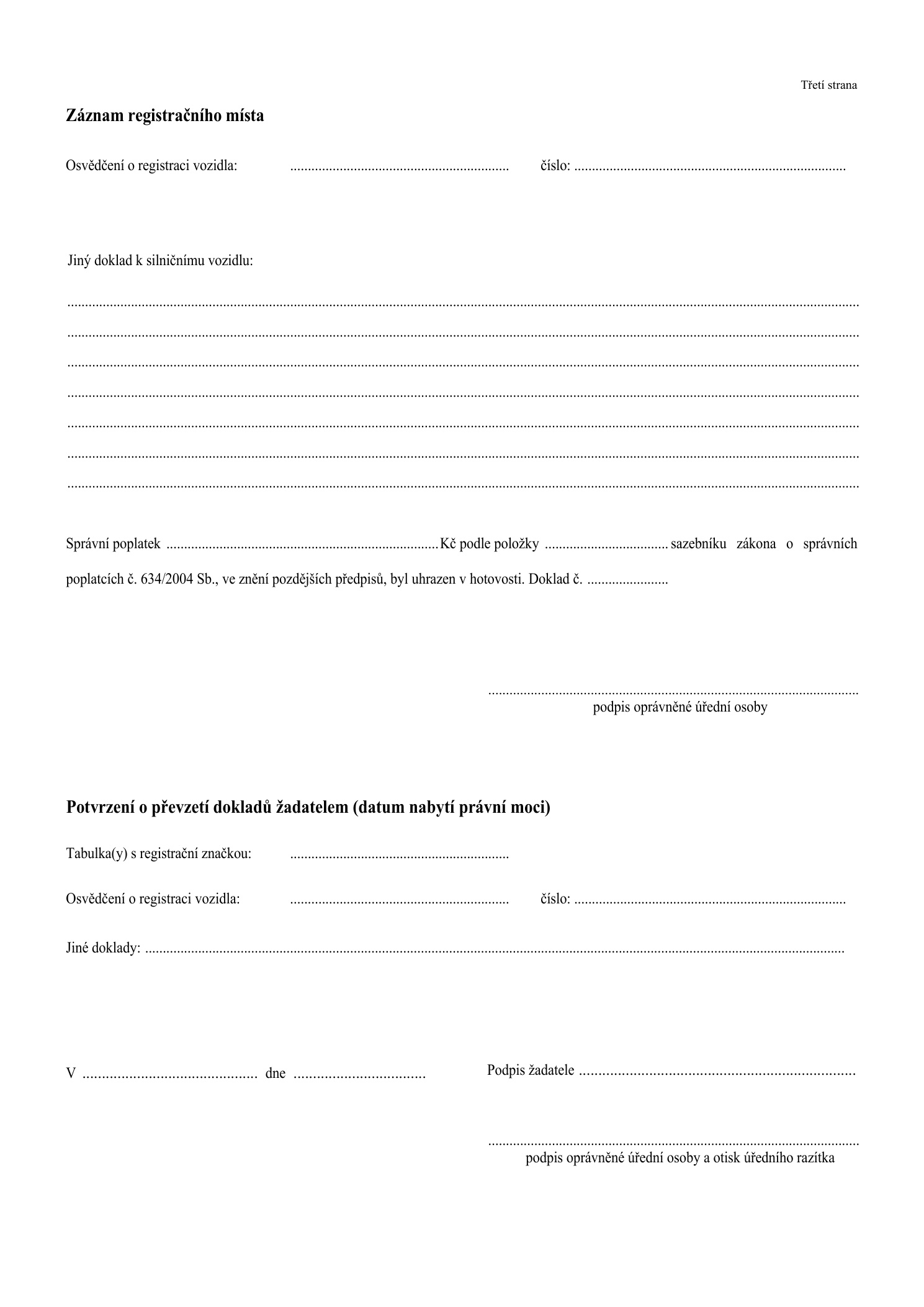 Formulář na přepis auta / změna vlastníka vozidla – strana 3